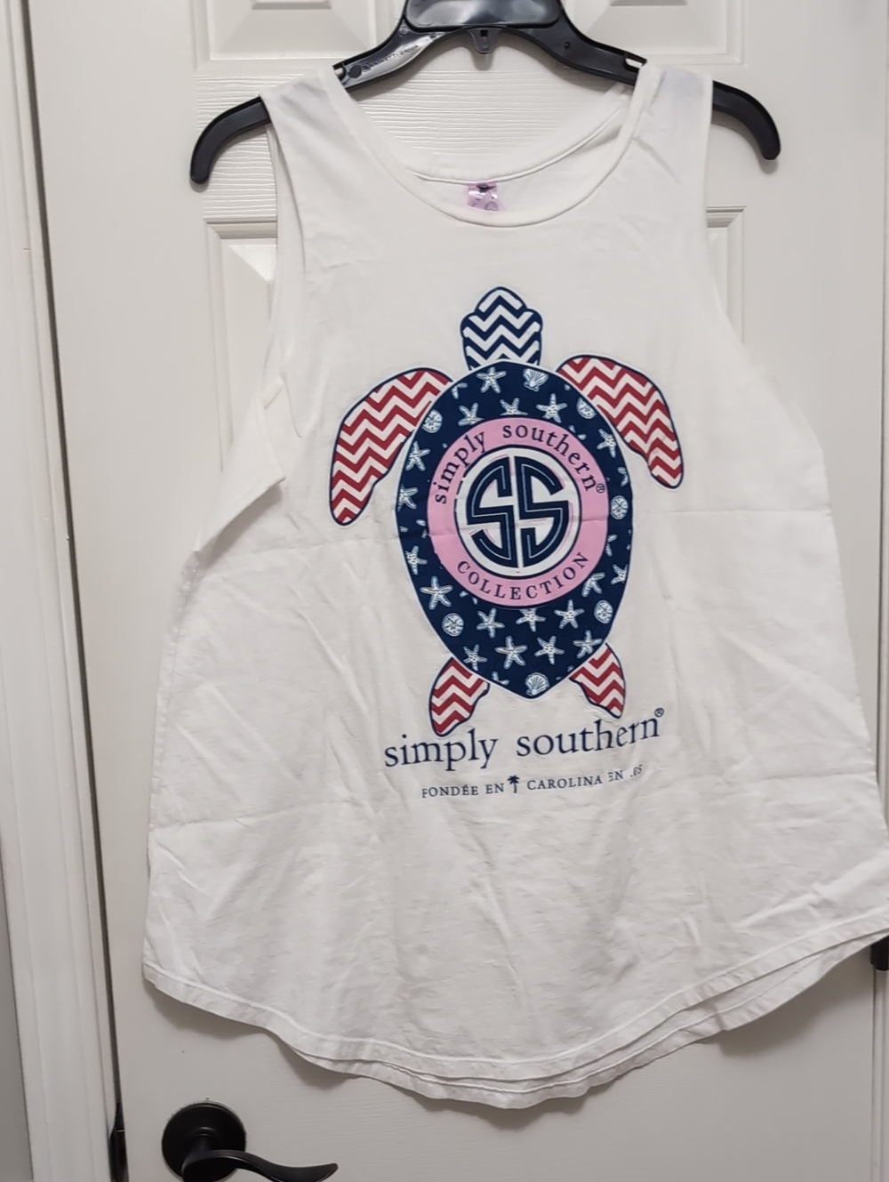 Simply Southern White Tank Top with Navy, Pink and Red Turtle Graphic